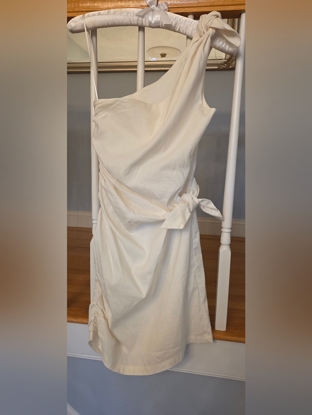 ZARA One-Shoulder Cream Tie-Waist Dress. XL